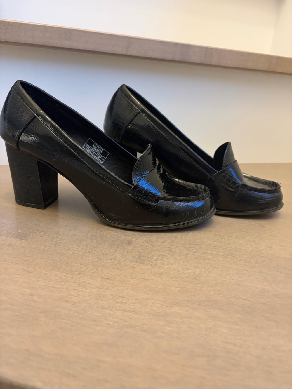 Jones New York Black Patent Block Heel Loafers 7